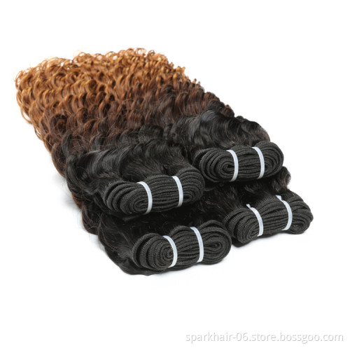 9a 100g SPARK Ombre Brazilian Remy Human Hair Weaving Bundle for Women Weave Hair Extension Black Brown Deep Curly Wave 1b/4/30